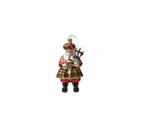 Heaven Sends Christmas Scottish Santa Glass Tree Decoration - Tartan Outfit, Glitter Bagpipes, Gold Lurex Hanger, 14 X 7 X 5 Cm