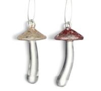 Heaven Sends Christmas - Set Of 2 Glass Mushroom Toadstool Hanging Decorations 7.5 X 3 Cm, Red And Gold.