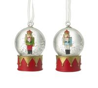 Heaven Sends Christmas Set Of 2 Nutcracker Snow Globe Christmas Tree Decorations With White Ribbon, 6 X 3.7 Cm Each