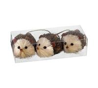 Heaven Sends Christmas Set Of 3 Bristle Hedgehog Hanging Decorations, Brown Twine, Small Woodland Tree Ornaments