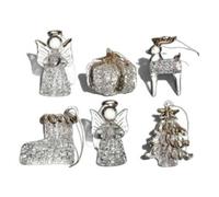 Heaven Sends Christmas Set Of 6 Glass Hanging Christmas Tree Decorations, Silver, 6 X 3 Cm - Gloss Finish, Traditional Style