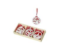 Heaven Sends Christmas - Set Of 9 Red And White Scandi Wooden Disc Decorations With Gingham Hangers And Gift Box