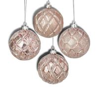 Heaven Sends Christmas Set Of Four Pink And Silver Christmas Tree Baubles, 7.5 Cm Each