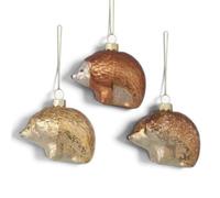 Heaven Sends Christmas Set Of Three Gold Glass Hedgehog Christmas Tree Decorations, 7 X 5.5 Cm Each