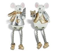 Heaven Sends Christmas Set Of Two Silver And Gold Sitting Mice Decorations, 16 X 4 Cm - Pair