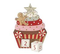 Heaven Sends Christmas Wooden Cupcake Countdown Blocks With Gingerbread Design, Small Advent Decoration, 17 X 12.2 X 3.1 Cm