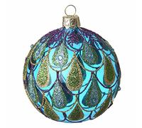 Heaven Sends Clear Blue Christmas Tree Bauble with Peacock Feather Scallops (8cm)