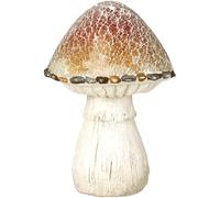 Heaven Sends Crackle Finish Mushroom Ornament - Rustic Yellow & Red Decorative Garden Sculpture - Polyresin Toadstool with Textured Crackle Effect