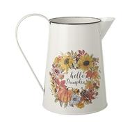 Heaven Sends Cream Hello Pumpkin Jug - Autumn Floral Pitcher Vase with Sunflower and Pumpkin Wreath Design - Decorative Rustic Metal Jug for Seasonal Home Styling