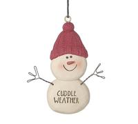 Heaven Sends Cuddle Weather Snowman Christmas Tree Decoration, Small Poly Clay Resin Ornament With Black Twine, 8 X 5.5 Cm
