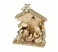 Heaven Sends Cute Polyresin Christmas Nativity Set - Tableau Showing: Mary, Joseph, Baby Jesus, Lamb and Donkey - 18cm