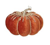 Heaven Sends Decorative Velvet Pumpkin with Gold Glitter Accents, 20 x 20 x 13 cm, Orange