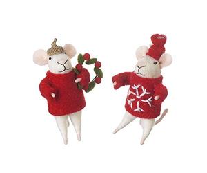 Heaven Sends Duo Of Standing Felt Mice Christmas Home Decorations