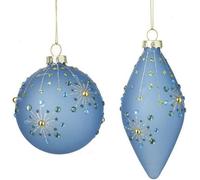 Heaven Sends Embellished Blue Glass Christmas Baubles Set Of 2