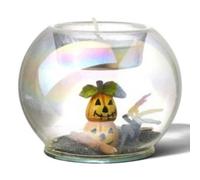Heaven Sends Encase Holographic Tinted Glass Tea Light Holder With Pumpkins, Glitter Spider And Metal Bat - 10.5 X 5 X 5 Cm
