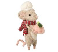 Heaven Sends Felt Christmas Mouse with Pink Pudding - Festive Chef Mouse Decoration with Scarf & Hat - Cute Xmas Ornament 16cm