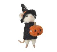 Heaven Sends Felt Halloween Mouse in a Witches Hat Holding Pumpkin 12x12x4cm Centimetre Decoration