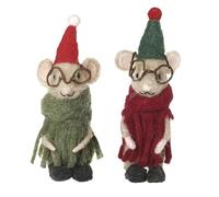 Heaven Sends Felt Mice In Red & Green Coat & Hats Mix 6.5x7x15.5cm Decorations Set of 2