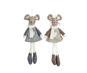 Heaven Sends Felt Mice, Shelf Sitting Pair of Grey and Brown Mice Christmas Decorations