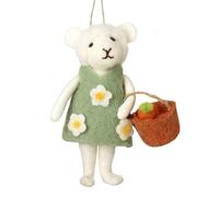 Heaven Sends Felt Mouse Lamb Hanging Decoration - Adorable Easter Ornament with Flower Dress & Basket - Springtime Home Décor & Gift Idea - H 14cm x L 10cm x W 4cm