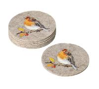 Heaven Sends Felt Robin Coasters Set of 6 - Round Polyester Drink Mats - Festive Tableware for Hot and Cold Drinks - Christmas Dining and Winter Home Décor