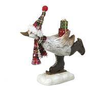 Heaven Sends Festive Duck Ice Skating Figurine, Christmas Decoration with Scarf and Hat, 19.5 x 17 x 6.5 cm