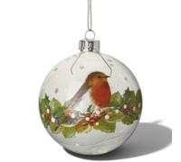 Heaven Sends Festive Robin Glass Bauble Christmas Tree Decoration 9 X 9 Cm