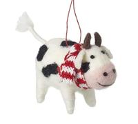 Heaven Sends Festive Wool Cow Hanging Christmas Decoration - 12x5x8.5cm - Christmas Decoration For Home - Gift Idea for Christmas - Hanging Christmas Ornaments - Christmas Tree Decorations