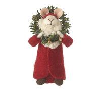 Heaven Sends Festive Wool Mouse Christmas Decoration With Red Coat and Wreath - 14cm - Novelty Mouse - Home Decor - Festive Christmas - Gift Idea