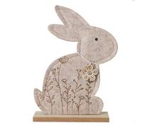 Heaven Sends Floral Felt Rabbit On Wooden Stand Easter Decoration - Grey, 19.5 X 13 Cm