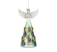 Heaven Sends Glass Hanging Angel Ornament Blue Gems, Gold And Pink Glitter Detailing, Christmas Decoration Hanging Ornament, 16cm