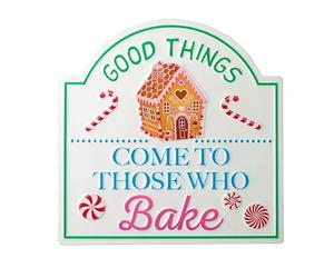 Heaven Sends Good Things Come To Those Who Bake Metal Christmas Sign - 30cm - White - Christmas Decoration Plaque - Christmas Themed Décor - Christmas Decoration - Gift Idea for Christmas Xmas