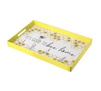 Heaven Sends Good to Bee Home Plastic Serving Tray - Rectangular Yellow Tray with Honeycomb and Bee Design - Lightweight & Durable - Perfect for Home, Kitchen, Outdoor Dining, and Gifting