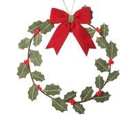 Heaven Sends Green Felt Holly Wreath with Red Bow 40cm - Artificial Christmas Wreath with Berries - Xmas Door Decoration for Walls, Fireplaces & Festive Displays