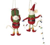 Heaven Sends Green & Red Felt 23cm Christmas Elf Mice Hanging Decorations Set of 2