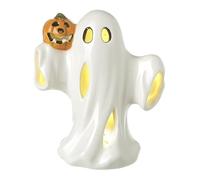 Heaven Sends Halloween Ghost and Pumpkin Ceramic Light-Up Decoration, 10x7x12 cm, White