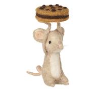 Heaven Sends Hanging Brown Felt Mouse Holding Cake 6.5x6.5x14cm Decoration