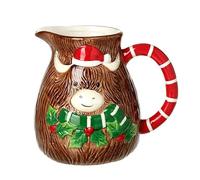 Heaven Sends Highland Cow Jug with Red Handle - Festive Ceramic Pitcher with Santa Hat & Holly - Christmas Tableware for Milk, Cream, Sauce or Decorative Use 500ml