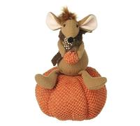 Heaven Sends Large Knitted Pumpkin with Sitting Mouse - Autumn Plush Decoration with Fabric Pumpkin Base and Soft Mouse Character - Cosy Seasonal Display Ornament