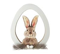 Heaven Sends Large Wooden Easter Bunny Rabbit in Egg Standing Decoration Easter Décor Gift Homeware Present 23cm x 20cm