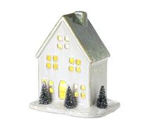 Heaven Sends LED Christmas House Decoration, White Ceramic, 13.5x9.5x16.2cm, with Mini Trees