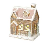 Heaven Sends LED Illuminated Snowy Gingerbread House Christmas Decoration, Resin, 13 x 10.5 x 17 cm