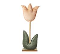 Heaven Sends Light Pink Fabric Tulip with Wooden Stem - Standing Artificial Flower Ornament for Spring Home Décor - Soft Textile Decoration with Rustic Base Display, 15.5cm x 6cm x 40cm