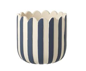 Heaven Sends Medium Blue and White Ceramic Planter - Stylish Striped Indoor Outdoor Plant Pot 14cm - Decorative Ceramic Flower Pot for Home or Garden