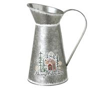 Heaven Sends Merry Christmas House Metal Jug - Rustic Galvanised Pitcher with Handle - Decorative Vase for Festive Flowers, Table Displays & Christmas Home Décor 1850ml