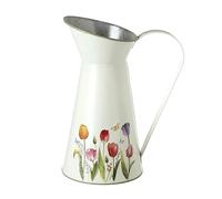 Heaven Sends Metal Jug with Tulip Design, Decorative Pitcher with Handle, Cream with Floral Pattern, 27x20x14cm