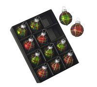 Heaven Sends Mini Tartan Glass Christmas Tree Bauble. Set of 12