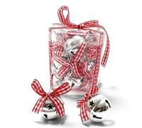Heaven Sends Mollie And Fred Gifts Set Of 6 Silver Gloss Christmas Bell Decorations With Red And White Hangers