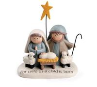Heaven Sends Nativity Scene Christmas Ornament - Star of Bethlehem & Inspirational Inscription “A Child is Born” - Tabletop Nativity Display with Mary, Joseph, & Sheep, 12cm x 13cm