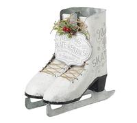 Heaven Sends North Pole Ice Skates Christmas Decoration - Large Metal Rustic White Boot Ornament with Festive Wreath Detail 33cm